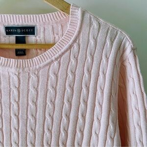 Karen Scott Light Pink Cable Knit Sweater 100% Cotton Size XL
